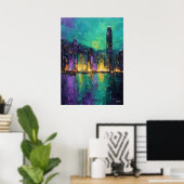 Expressionistische Hong Kong Skyline Neon Havensta Poster (Thuiskantoor)