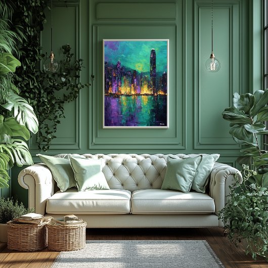 Expressionistische Hong Kong Skyline Neon Havensta Poster