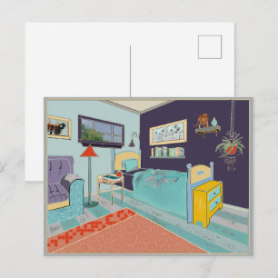 Expressionistische kunstblauwe slaapkamer briefkaart