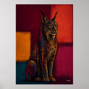 Expressionistische Lynx in Kleurvelden Abstracte P Poster