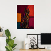 Expressionistische Lynx in Kleurvelden Abstracte P Poster (Thuiskantoor)
