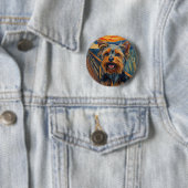 Expressionistische Schildering Yorkshire Terrier / Ronde Button 5,7 Cm (In situ)