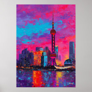 Expressionistische Shanghai Skyline Kleurrijke Ste Poster
