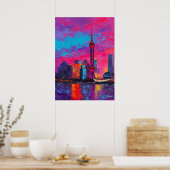 Expressionistische Shanghai Skyline Kleurrijke Ste Poster (Keuken)
