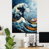 Expressionistische The Great Wave vette herinterpr Poster (Thuiskantoor)