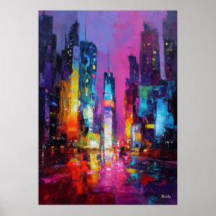 Expressionistische Tokyo Skyline Neon Nacht Stadsg Poster
