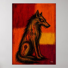 Expressionistische wolf in kleurvelden abstracte p poster
