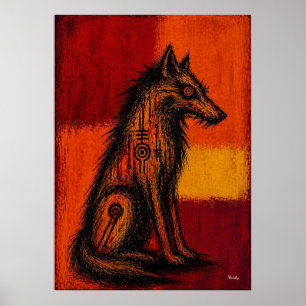 Expressionistische wolf in kleurvelden abstracte p poster
