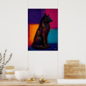 Expressionistische Zwarte Wolf in Kleurvelden Post Poster (Keuken)