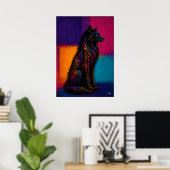 Expressionistische Zwarte Wolf in Kleurvelden Post Poster (Thuiskantoor)