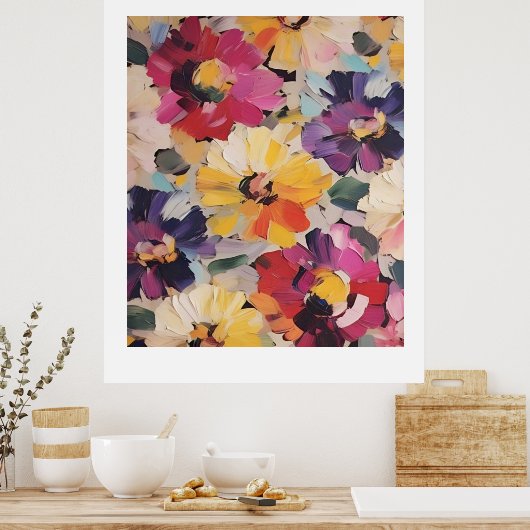 Expressive Abstract Flower Painting Poster (Keuken)
