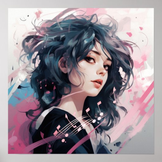 Expressive Anime Music Portrait Poster (Voorkant)