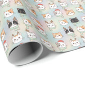 Expressive Cat Faces Christmas Santa Hats & Antler Cadeaupapier (Rol Hoek)