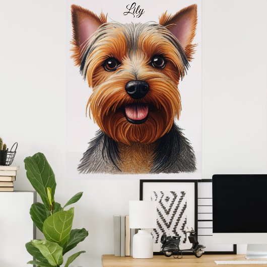 Expressive CloseUp Yorkshire Terrier Dog Portrait Poster (Thuiskantoor)