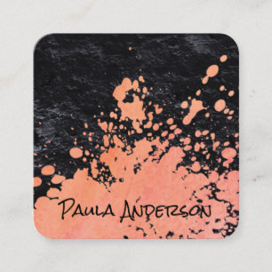 Expressive Paint Zwarde Textuur Script Monogram Vierkante Visitekaartje