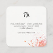 Expressive Paint Zwarde Textuur | Script Monogram Vierkante Visitekaartje (Achterkant)