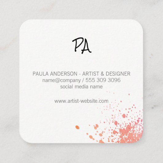 Expressive Paint Zwarde Textuur | Script Monogram Vierkante Visitekaartje (Achterkant)