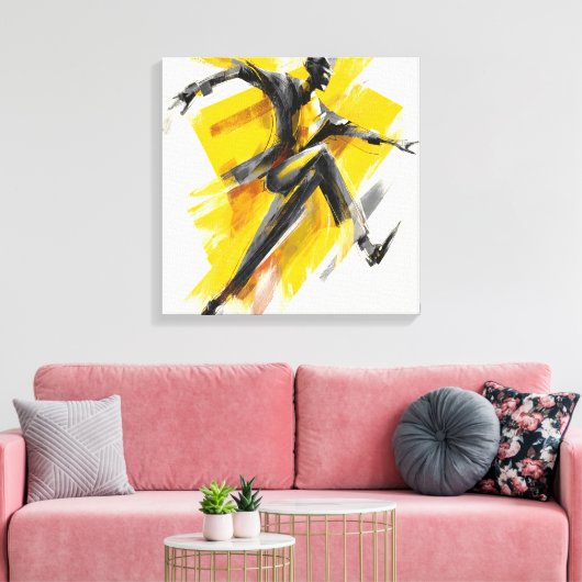 Expressive Yellow Dancer Sketch Art Canvas Wall (Insitu (Woonkamer))