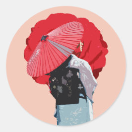 Expressivo Vermelho Kimono Japonês Arte Digital Ronde Sticker