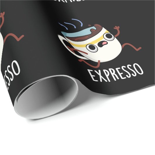 Expresso Funny Running Coffee Pun Dark BG Cadeaupapier (Rol Hoek)