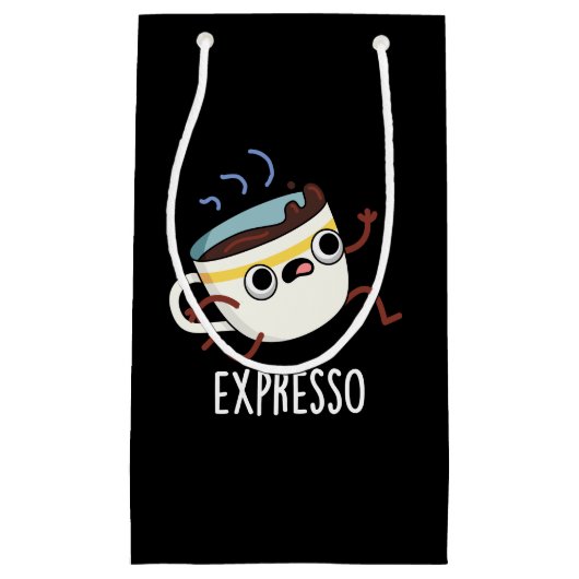 Expresso Funny Running Coffee Pun Dark BG Klein Cadeauzakje (Voorkant)