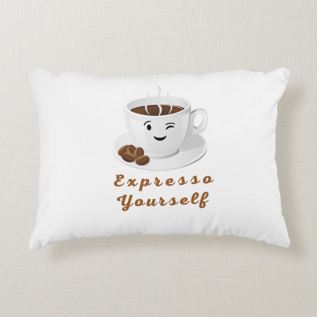 Expresso Yourself – Funny Smiling Coffee Tee Accent Kussen (Voorkant)