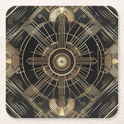Exquise Art Deco Paper Onderzetter - Zwart en Goud (Voorkant)