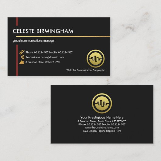 Exquise Black Gold Red Lines Founder Eigenaar Visitekaartje (Voorkant / Achterkant)