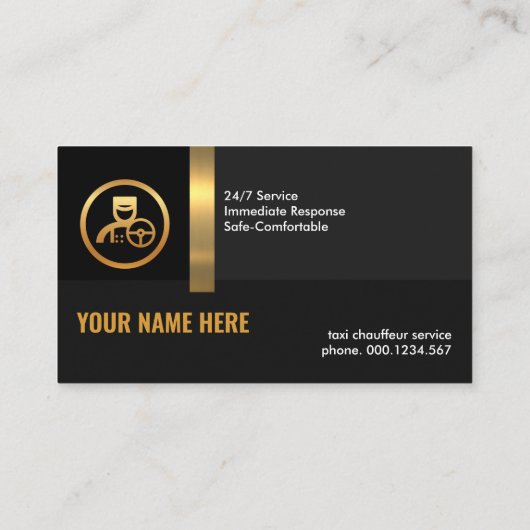 Exquise Black Shade Gold Stripe Chauffeur-driver Visitekaartje (Achterkant)