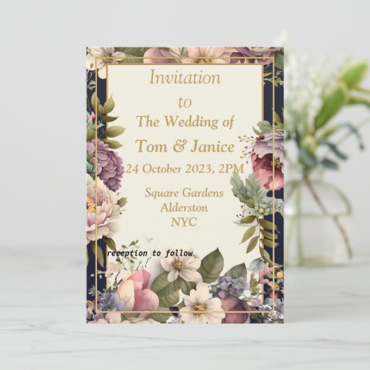 Exquise bloemengrens bruiloft uitnodiging (Staand voorkant)