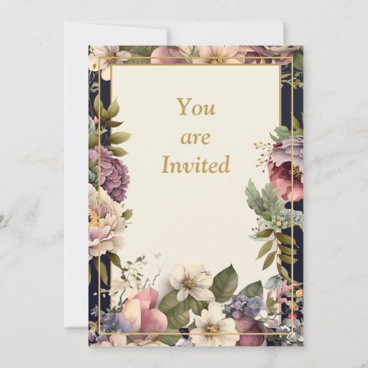 Exquise bloemengrens bruiloft uitnodiging (Achterkant)