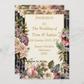 Exquise bloemengrens bruiloft uitnodiging (Voorkant / Achterkant)