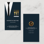 Exquise Blue Suit Gold Waiter Cutlery Visitekaartje (Voorkant / Achterkant)