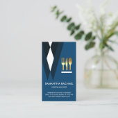 Exquise Blue Suit Waiter Gold Cutlery Visitekaartje (Staand voorkant)