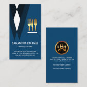 Exquise Blue Suit Waiter Gold Cutlery Visitekaartje (Voorkant / Achterkant)