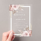 Exquise Blush & Roos Bloemen Lijst bruiloft Acryl Uitnodigingen (Insitu (Draagbaar))