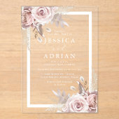 Exquise Blush & Roos Bloemen Lijst bruiloft Acryl Uitnodigingen (Voorkant)