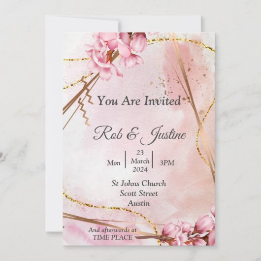 Exquise bruiloft uitnodiging, roze bloemen kaart (Voorkant)