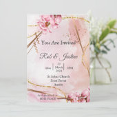 Exquise bruiloft uitnodiging, roze bloemen kaart (Staand voorkant)