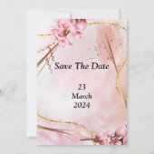 Exquise bruiloft uitnodiging, roze bloemen kaart (Achterkant)