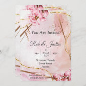 Exquise bruiloft uitnodiging, roze bloemen kaart (Voorkant / Achterkant)