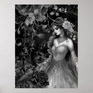 Exquise Donkere Monochromatische Schoonheid Rozen  Poster