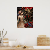 Exquise Donkere Schoonheid Rode Rozen & Raven Poster (Keuken)