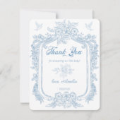 Exquise Dusty Blue Baroque Lijst Baby shower Bedankkaart (Voorkant)