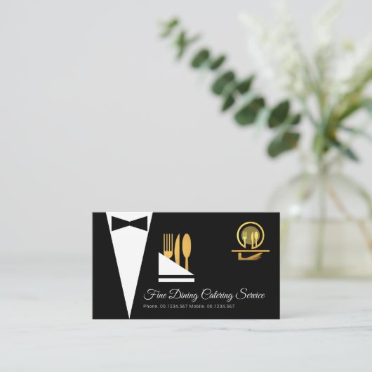 Exquise Elegant Black Tuxedo Fine Dining Visitekaartje (Staand voorkant)