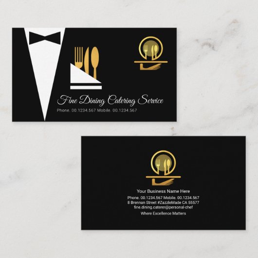 Exquise Elegant Black Tuxedo Fine Dining Visitekaartje (Voorkant / Achterkant)