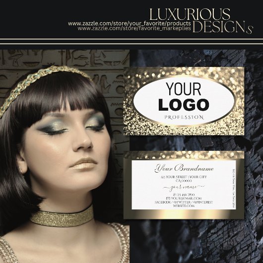 Exquise Gold Sparkling Glitter Wit Toevoegen Logo Visitekaartje