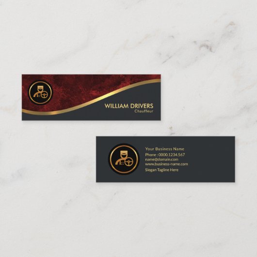 Exquise Gold Wave Red Grunge Chauffeur Mini Visitekaartje (Voorkant / Achterkant)