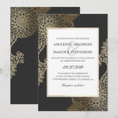 Exquise Golden Floral Henna Wedding Kaart (Voorkant / Achterkant)