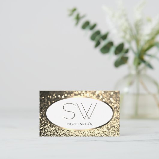 Exquise Goud Sprankelend Glitter Wit Monogram Visitekaartje (Staand voorkant)